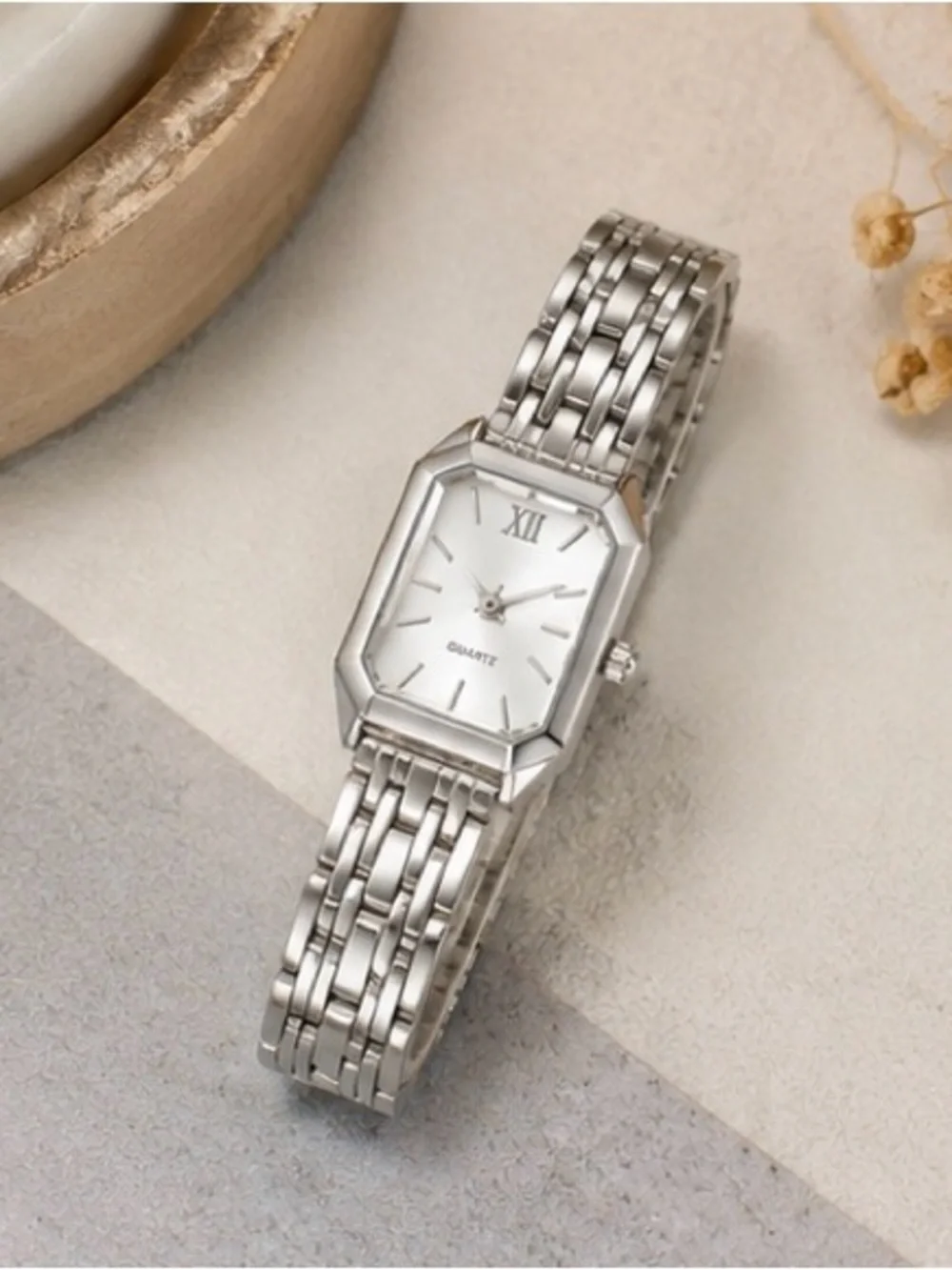 Women’s Silver Rectangle Bracelet Watch | Elegant Minimalist Quartz Wristwatch